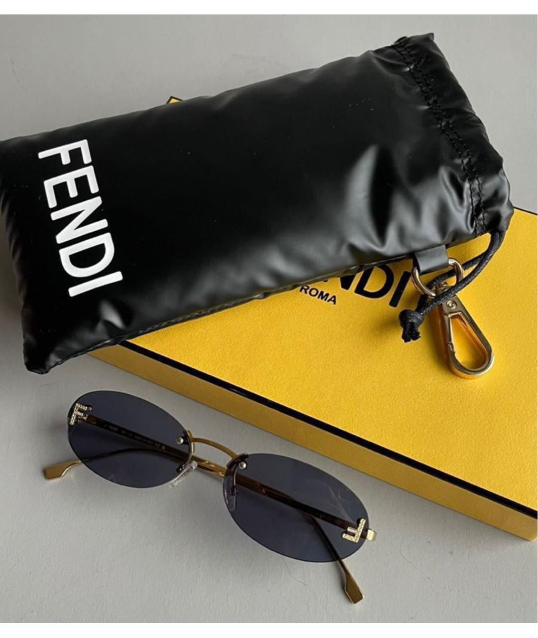 FENDI Золотые металлические солнцезащитные очки, фото 2