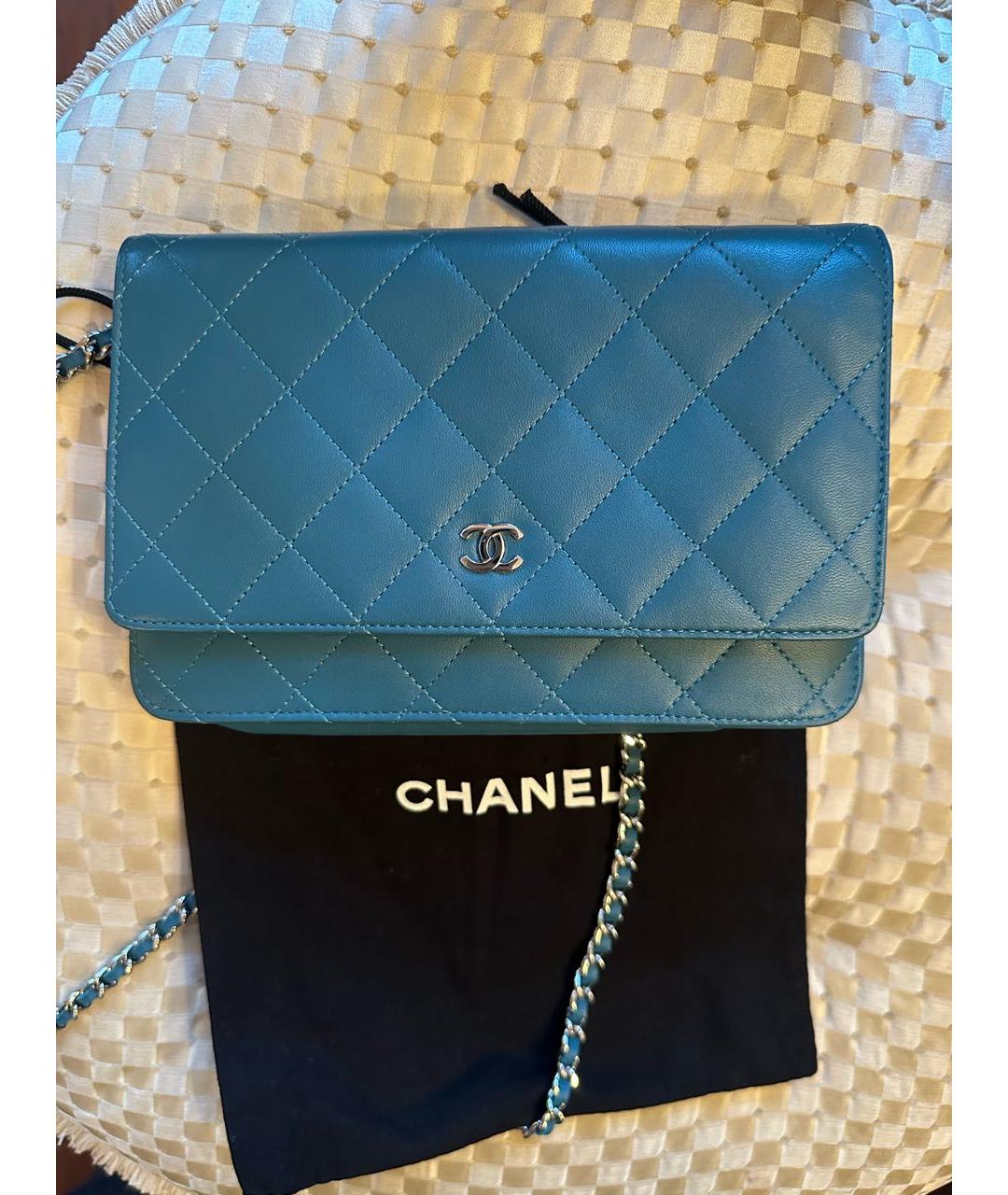 CHANEL Бирюзовая кожаная сумка через плечо, фото 2