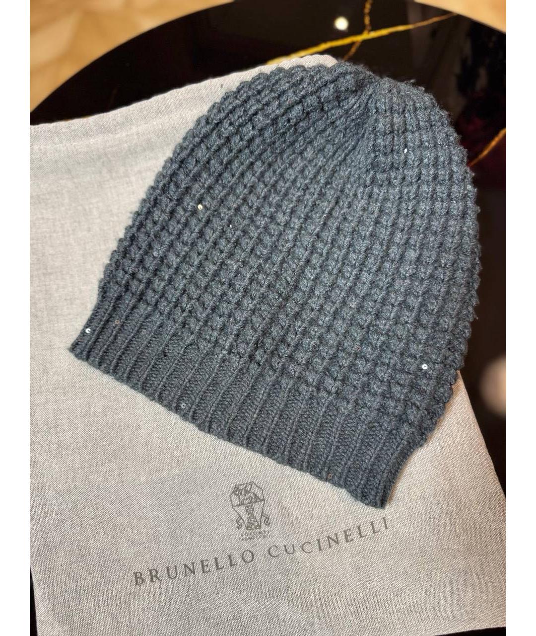 BRUNELLO CUCINELLI Антрацитовая кашемировая шапка, фото 6