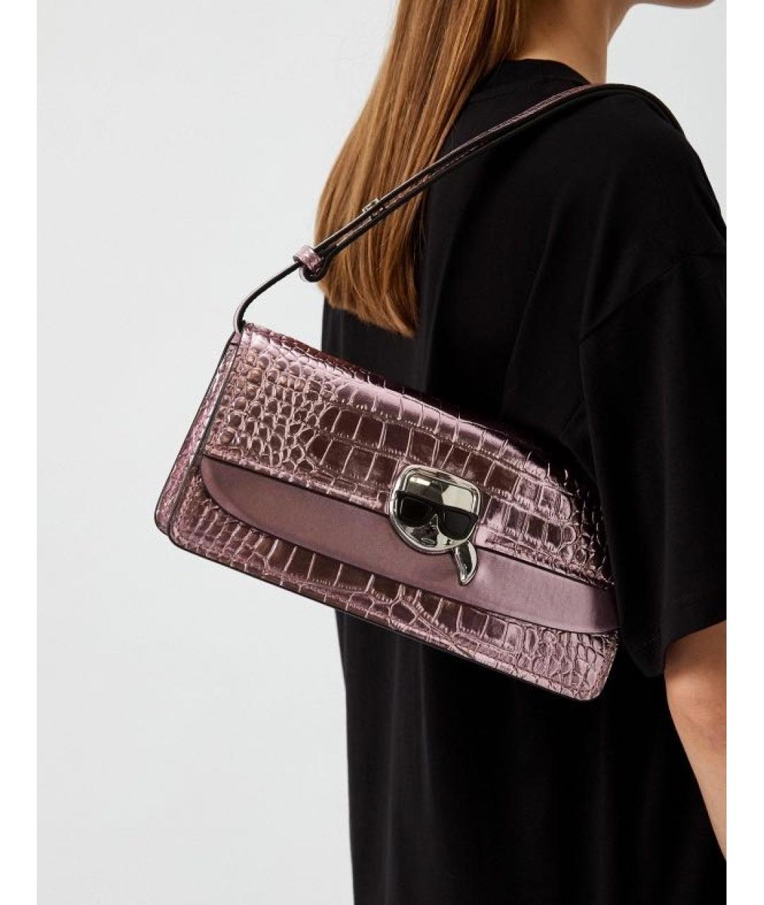 KARL LAGERFELD Розовая кожаная сумка через плечо, фото 4