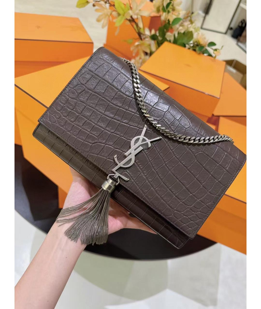 SAINT LAURENT Коричневая кожаная сумка через плечо, фото 2