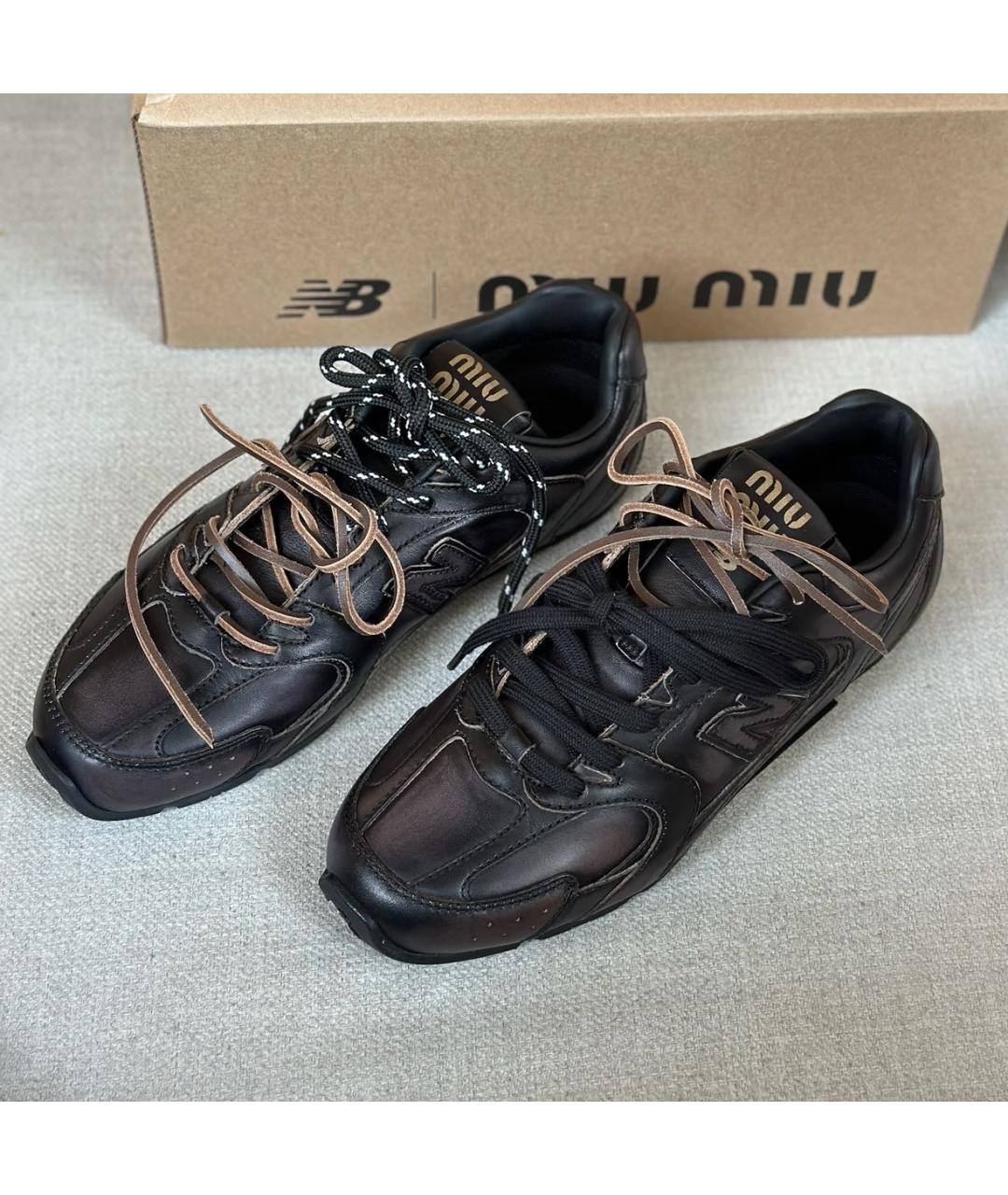 MIU MIU Коричневые кожаные кроссовки, фото 3