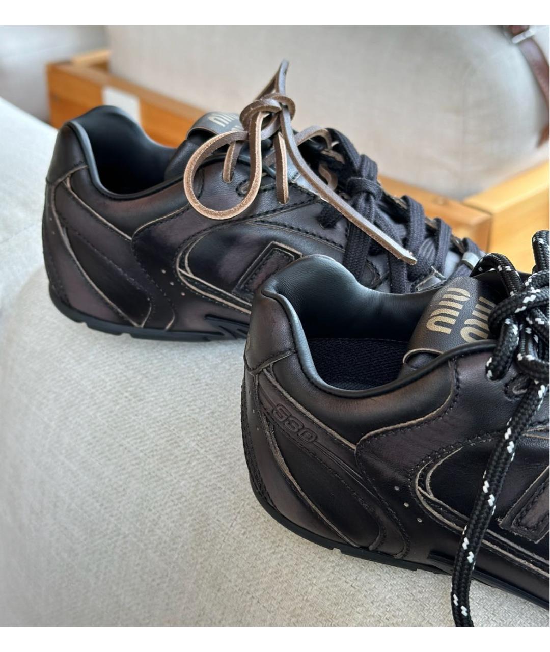 MIU MIU Коричневые кожаные кроссовки, фото 4