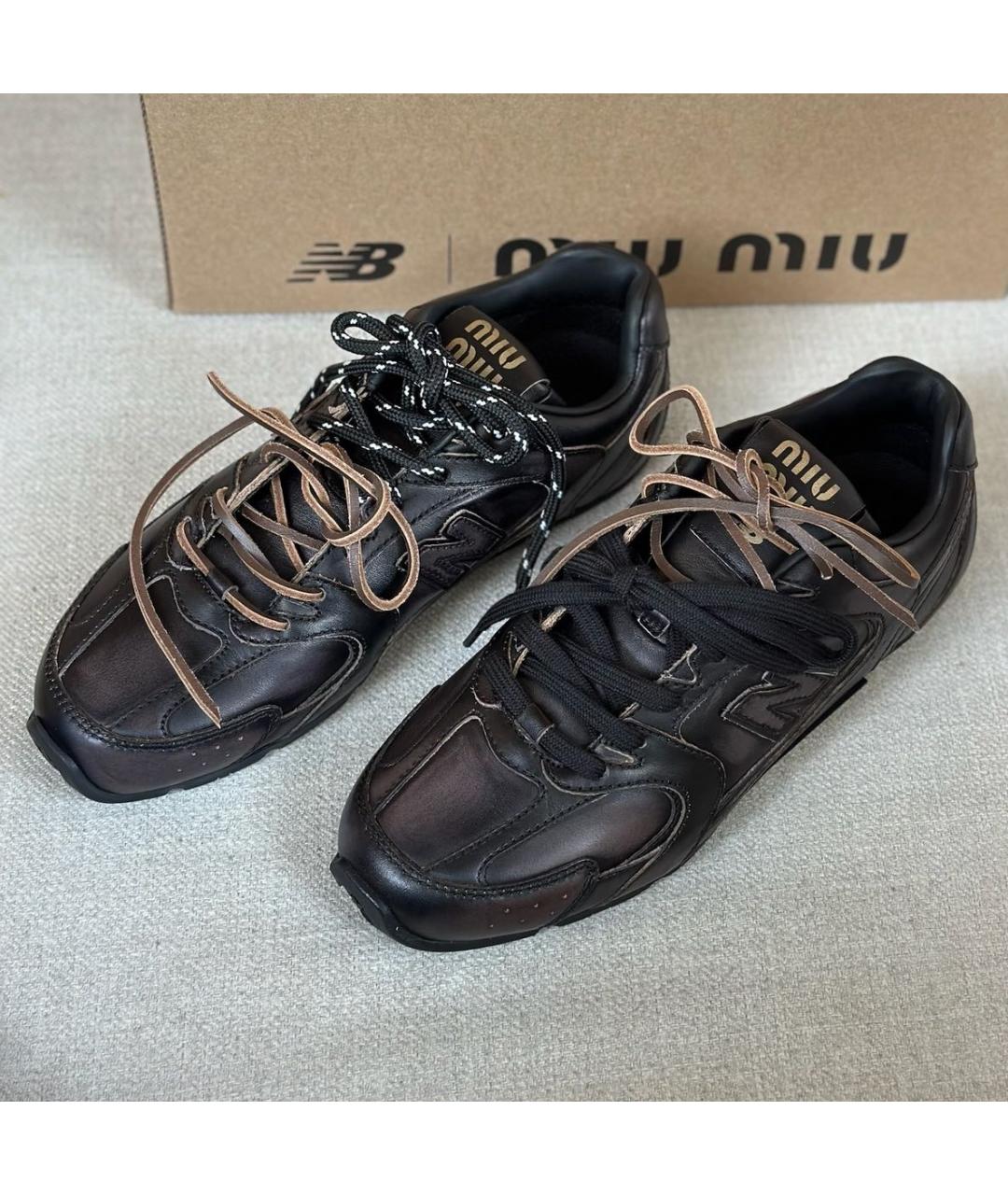 MIU MIU Коричневые кожаные кроссовки, фото 2
