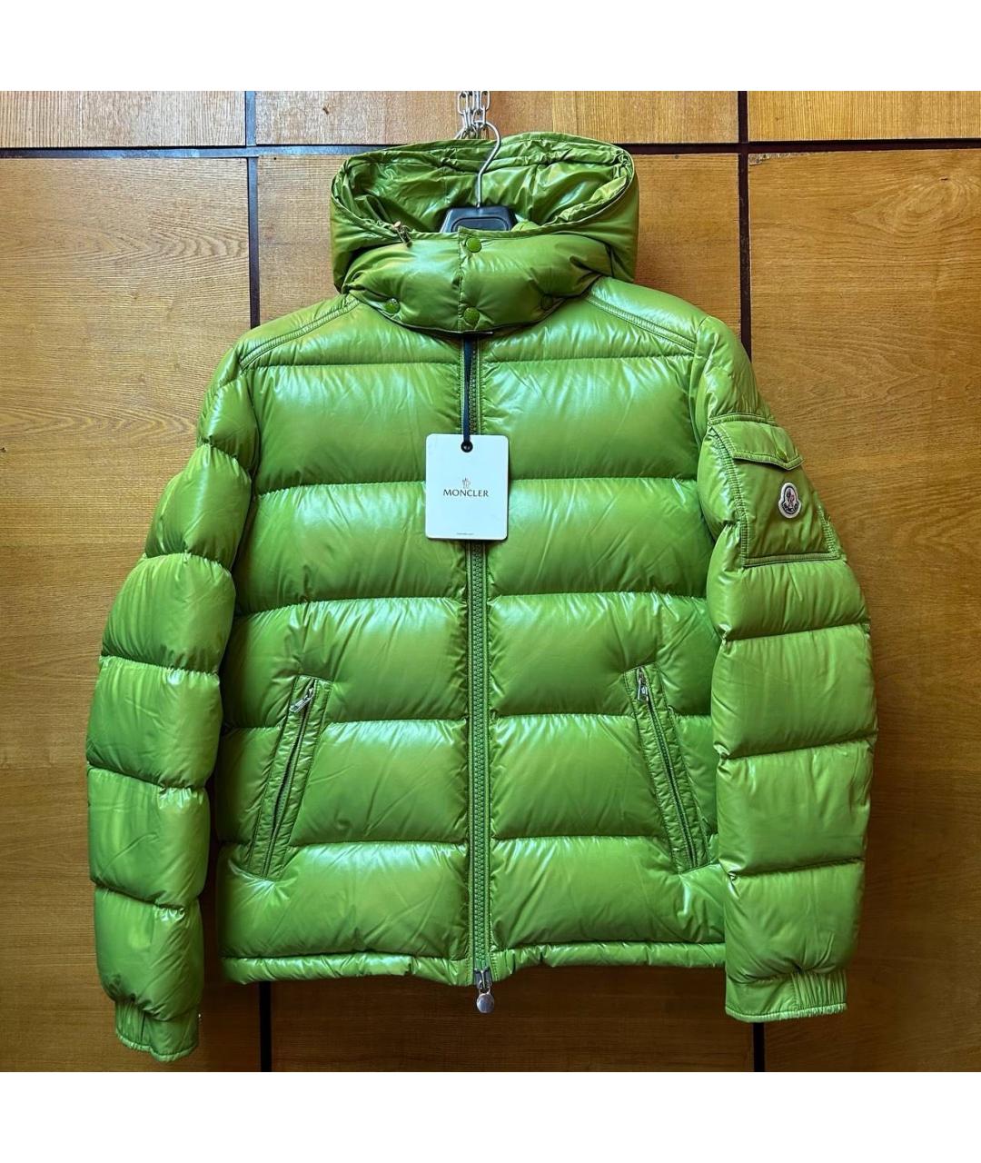 MONCLER Салатовый полиамидовый пуховик, фото 2