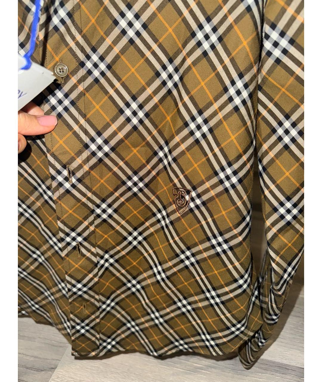 BURBERRY Хаки хлопковая рубашка, фото 4