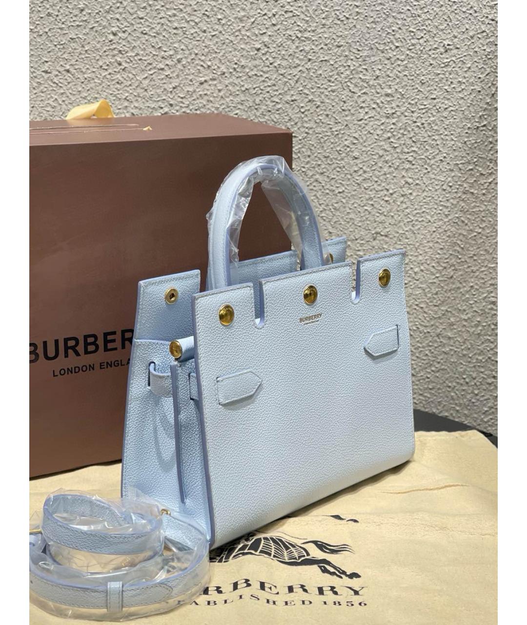 BURBERRY Голубая кожаная сумка тоут, фото 2