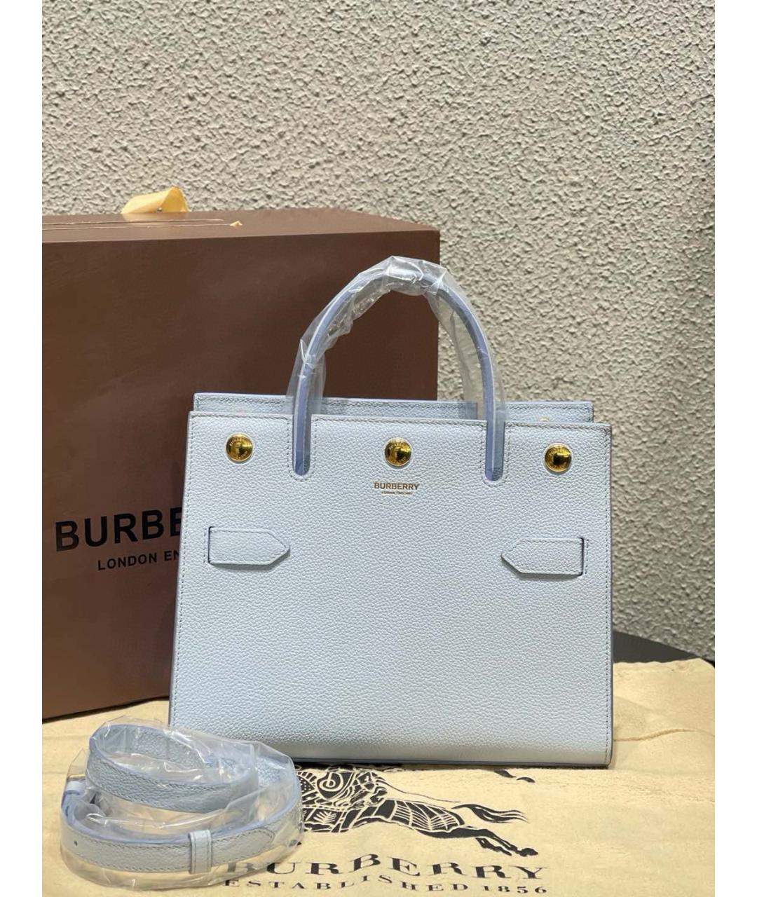 BURBERRY Голубая кожаная сумка тоут, фото 10
