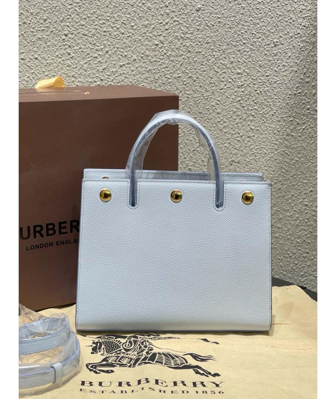 BURBERRY Голубая кожаная сумка тоут, фото 5