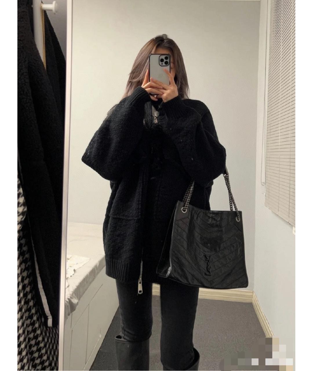 SAINT LAURENT Черная кожаная сумка тоут, фото 6