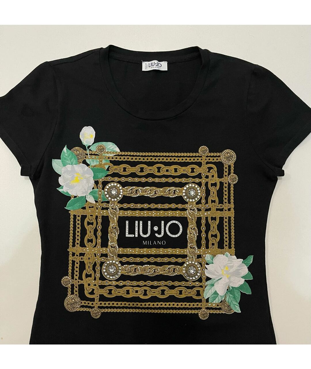 LIU JO Черная хлопко-эластановая футболка, фото 6
