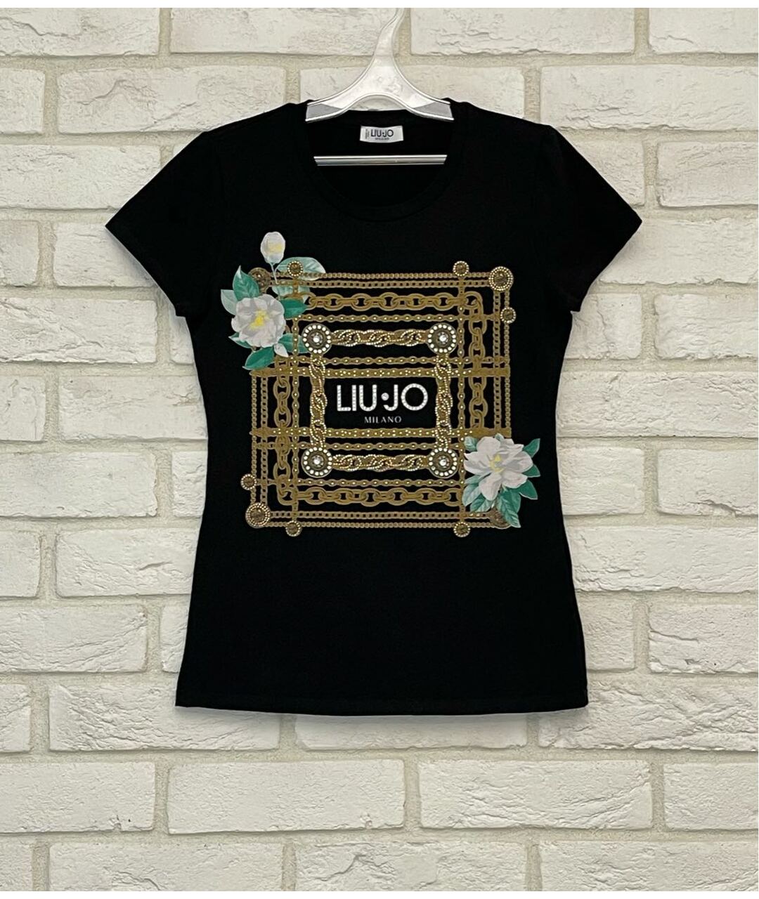 LIU JO Черная хлопко-эластановая футболка, фото 4