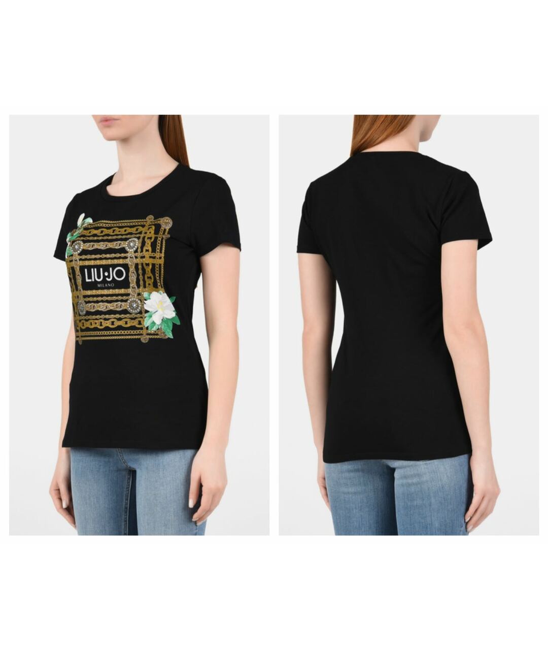 LIU JO Черная хлопко-эластановая футболка, фото 3