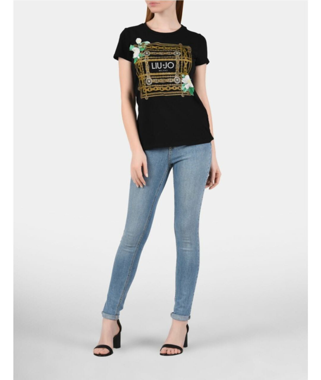 LIU JO Черная хлопко-эластановая футболка, фото 2