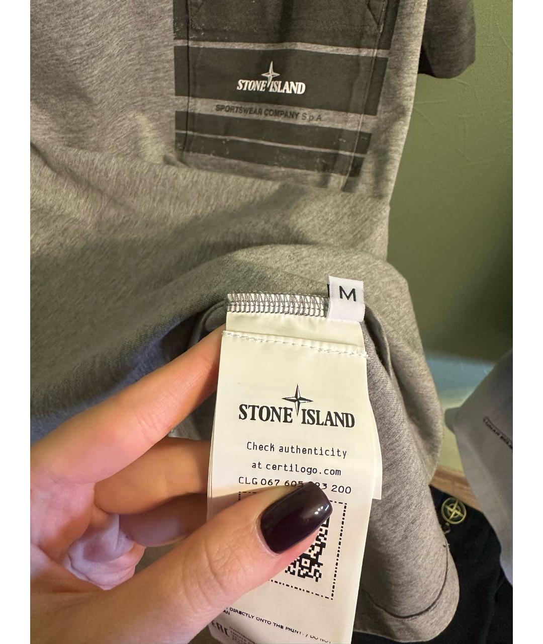 STONE ISLAND Серая хлопковая футболка, фото 5