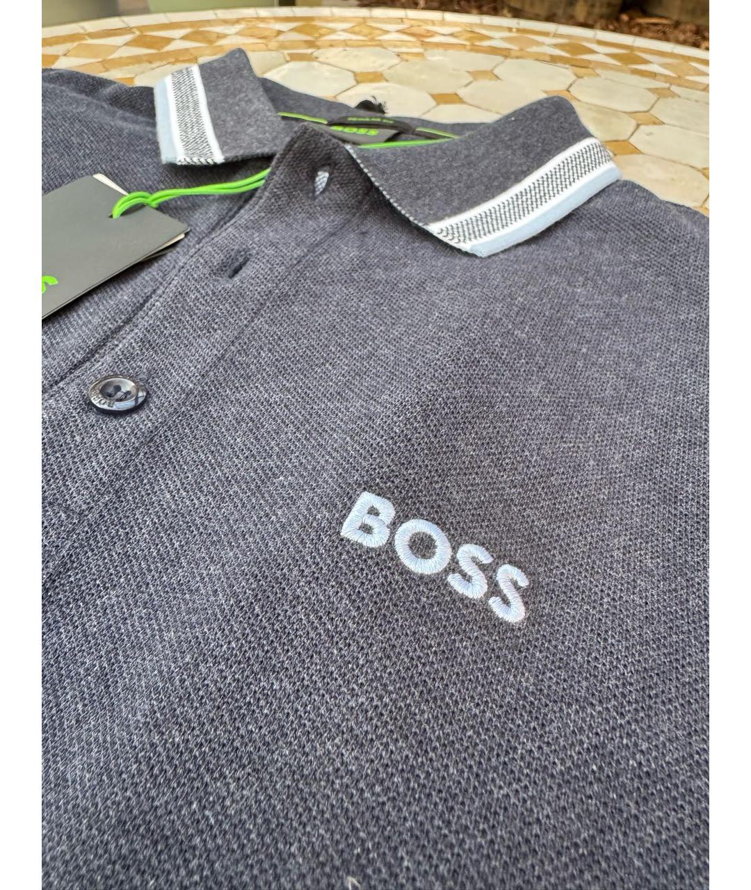 HUGO BOSS Темно-синее хлопковое поло с коротким рукавом, фото 3