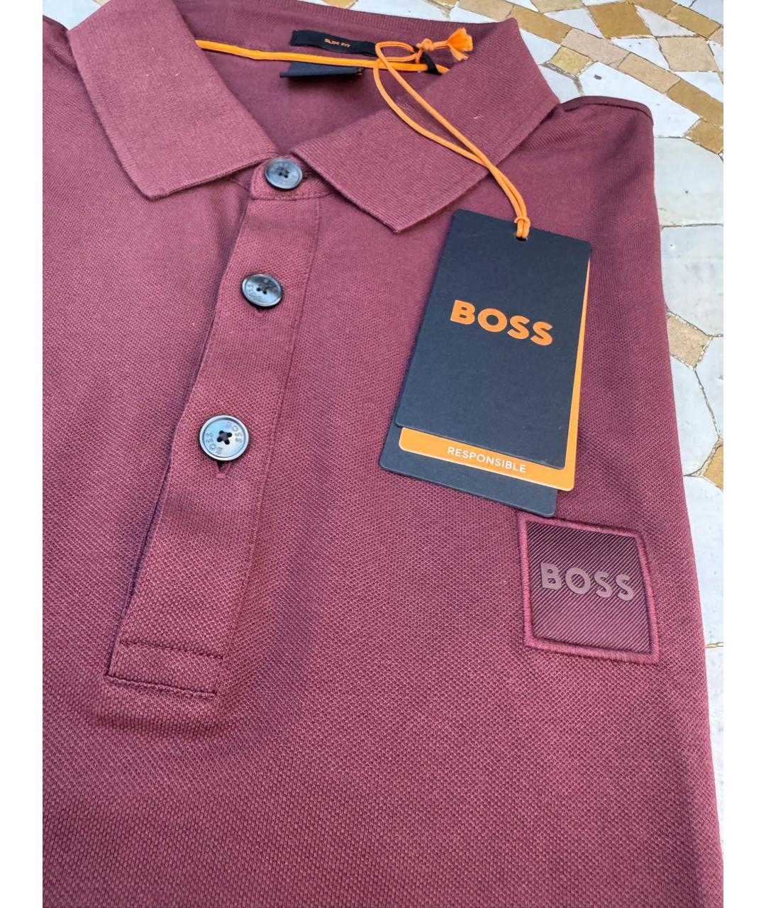 HUGO BOSS Бордовое хлопковое поло с коротким рукавом, фото 3