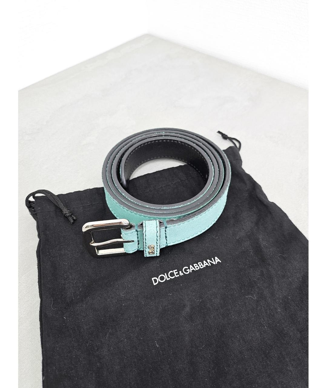 DOLCE&GABBANA Голубой кожаный ремень, фото 6