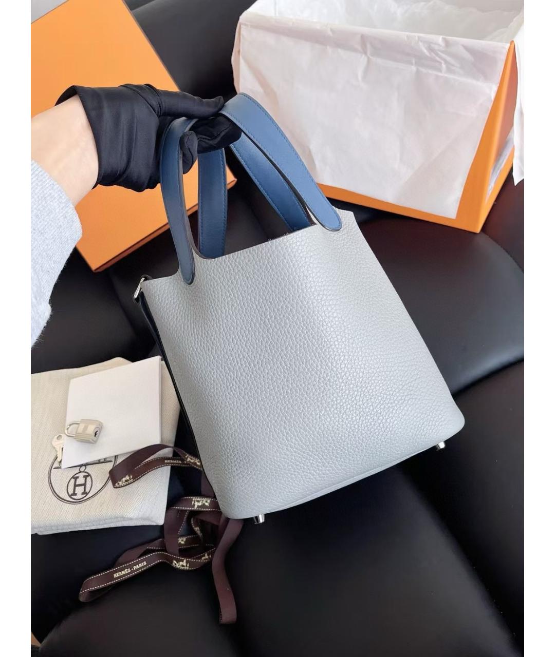 HERMES Серая кожаная сумка тоут, фото 4