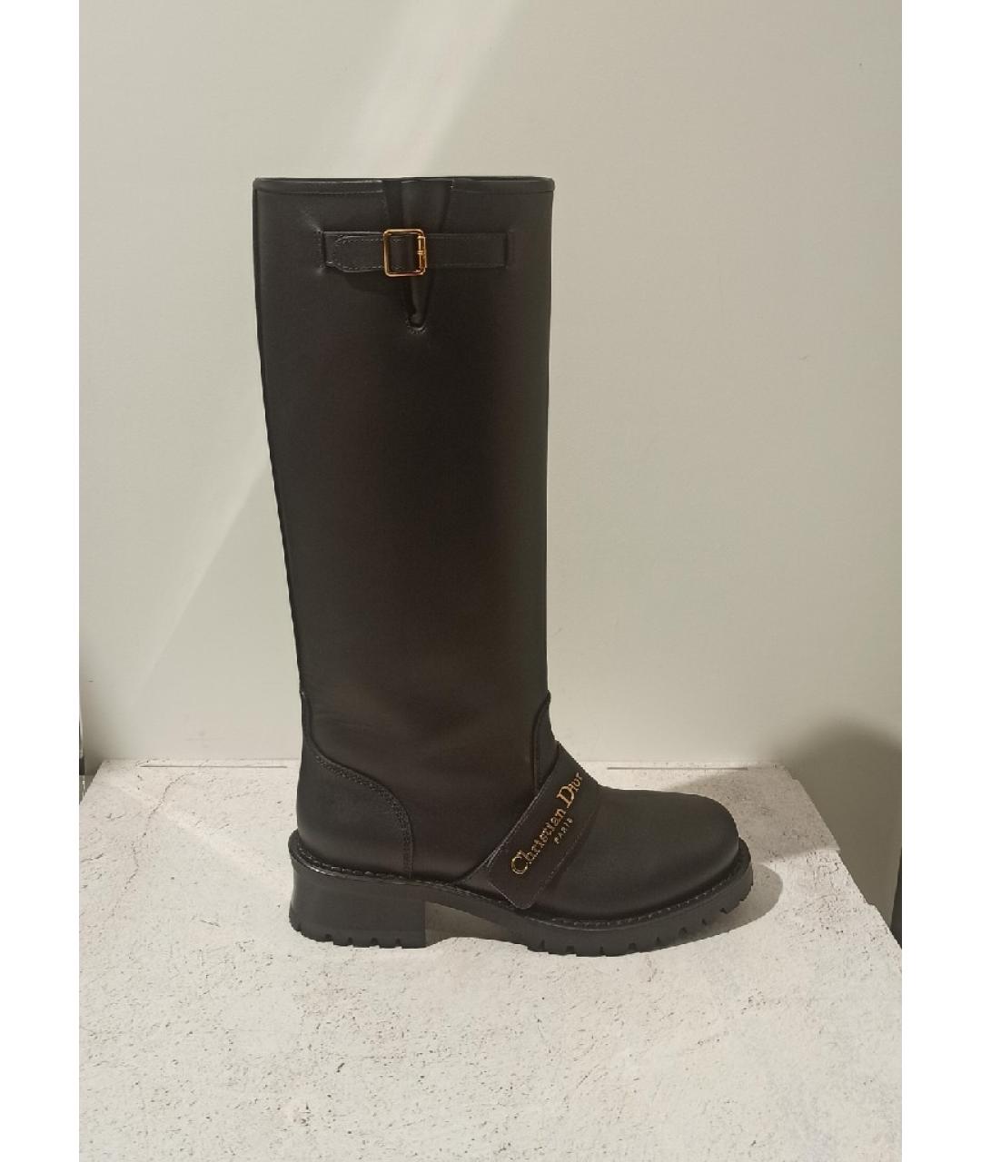 CHRISTIAN DIOR Черные кожаные сапоги, фото 2