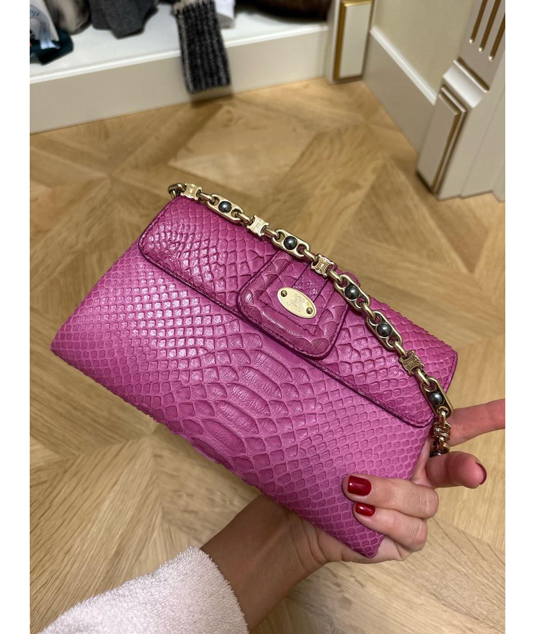 CELINE Розовая сумка через плечо из экзотической кожи, фото 3