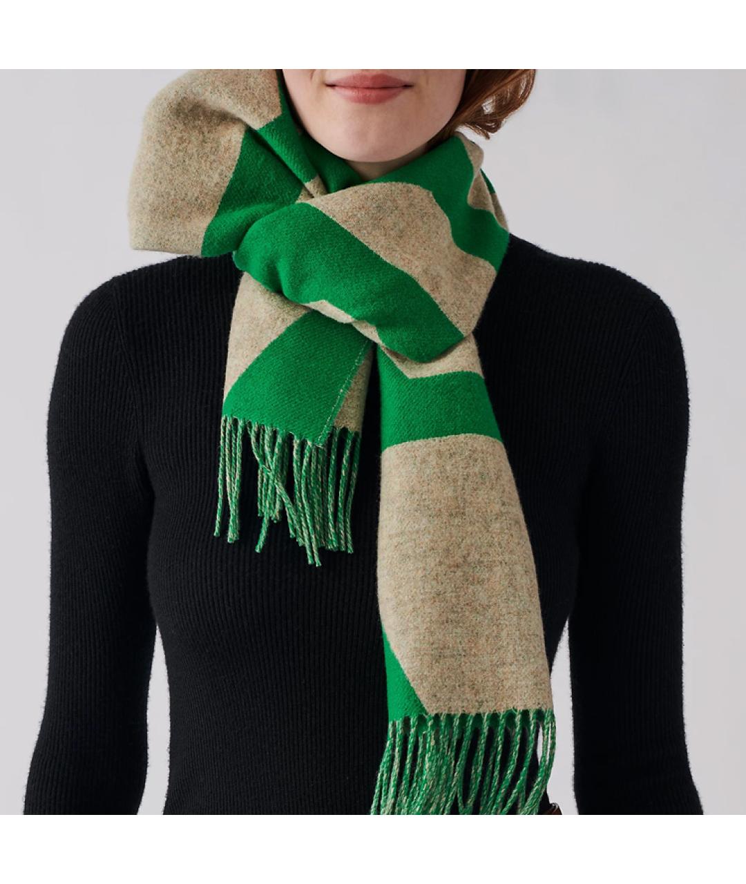 HERMES Зеленый кашемировый шарф, фото 2