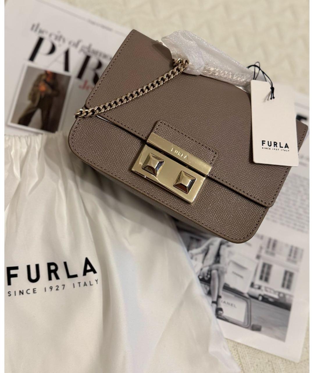 FURLA Бежевая кожаная сумка через плечо, фото 3