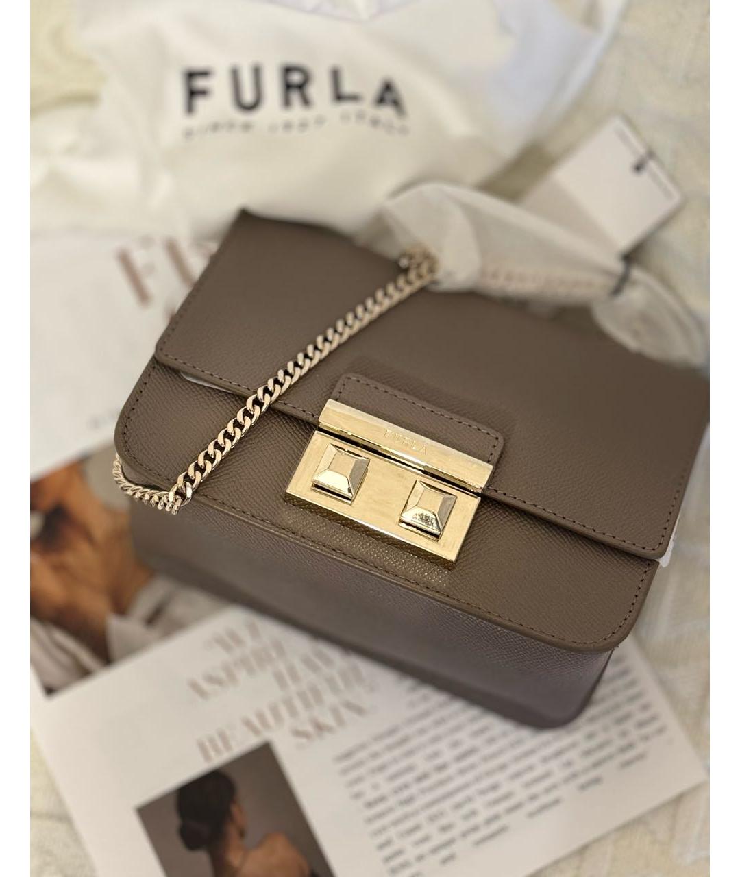 FURLA Бежевая кожаная сумка через плечо, фото 2