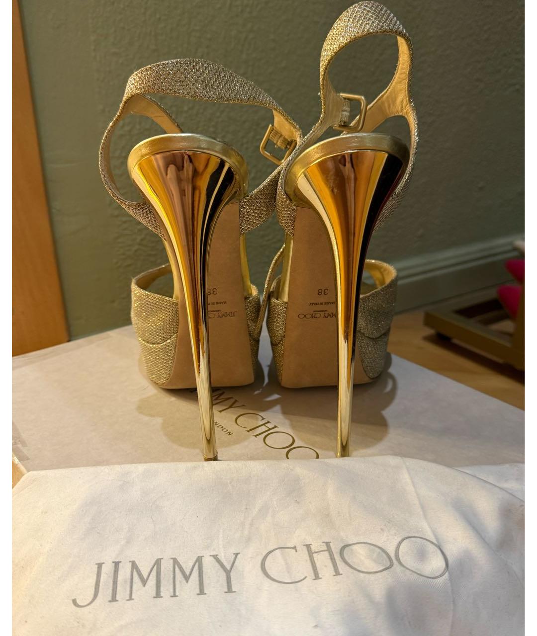 JIMMY CHOO Золотые кожаные босоножки, фото 6