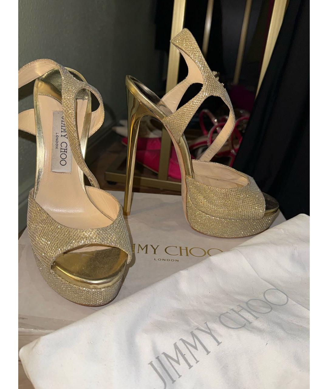 JIMMY CHOO Золотые кожаные босоножки, фото 8