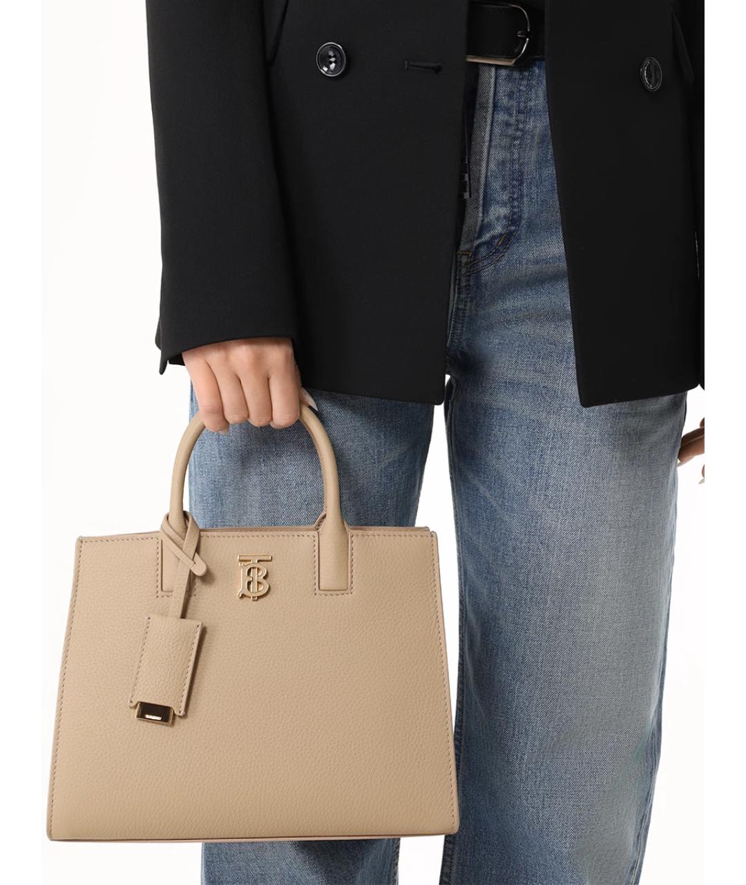 BURBERRY Бежевая кожаная сумка тоут, фото 4