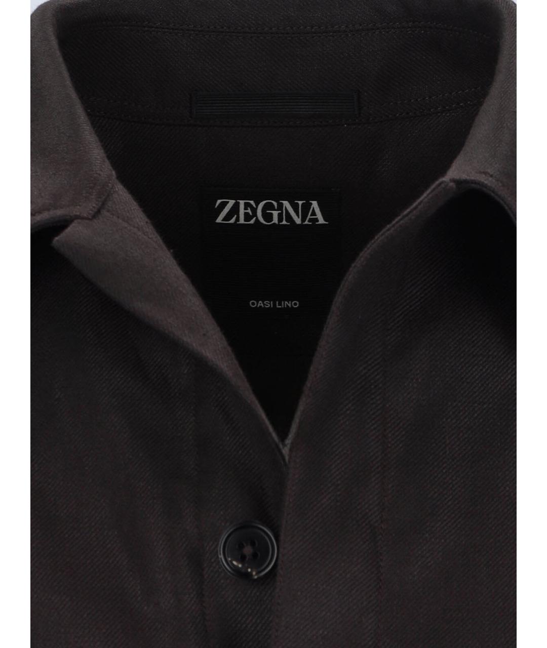 ERMENEGILDO ZEGNA Коричневая льняная кэжуал рубашка, фото 3