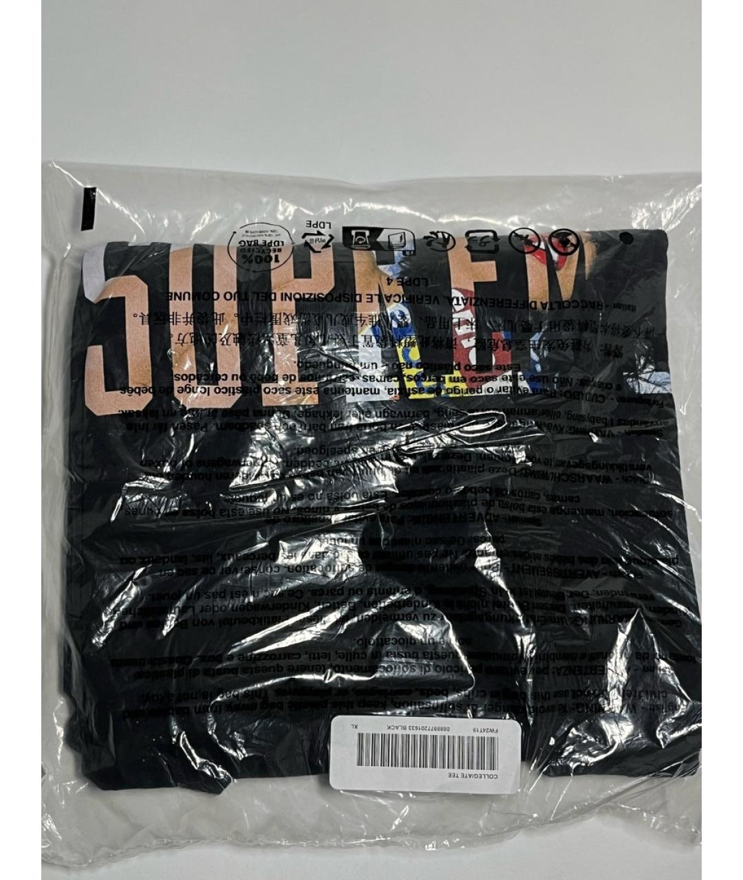 SUPREME Черная хлопковая футболка, фото 2