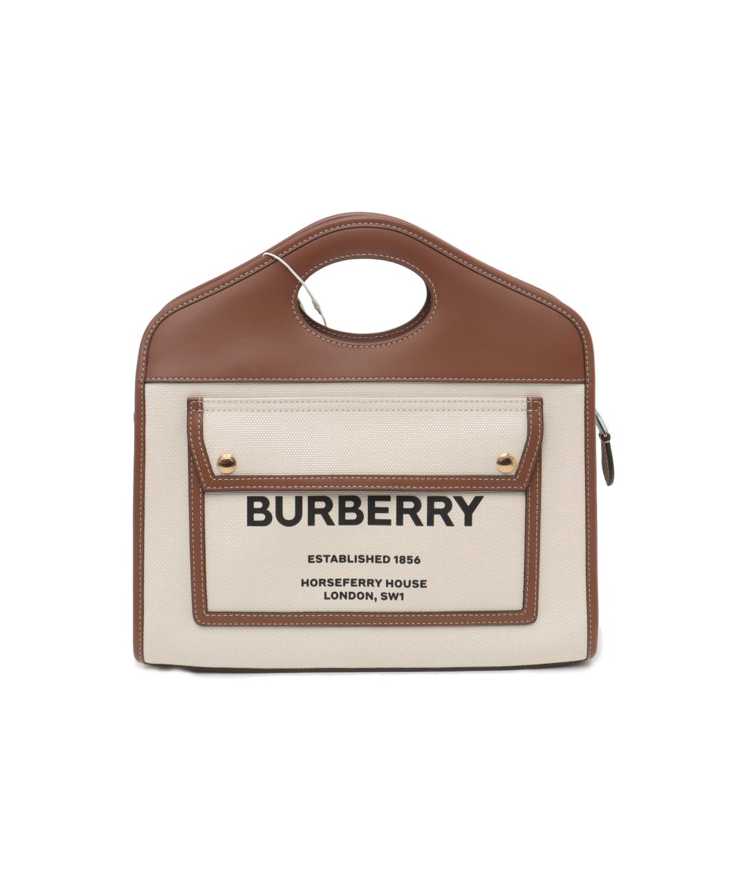 BURBERRY Коричневая льняная сумка с короткими ручками, фото 1