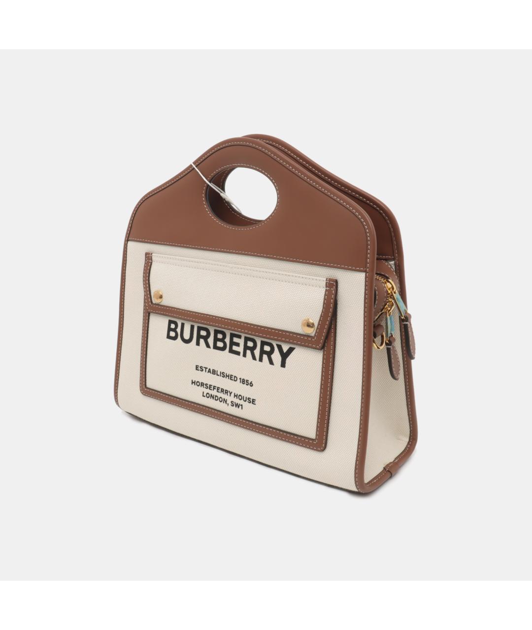 BURBERRY Коричневая льняная сумка с короткими ручками, фото 2