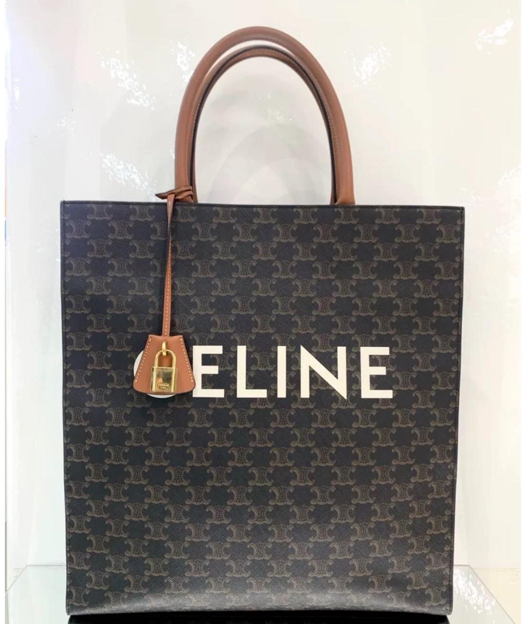 CELINE Коричневая кожаная сумка тоут, фото 5