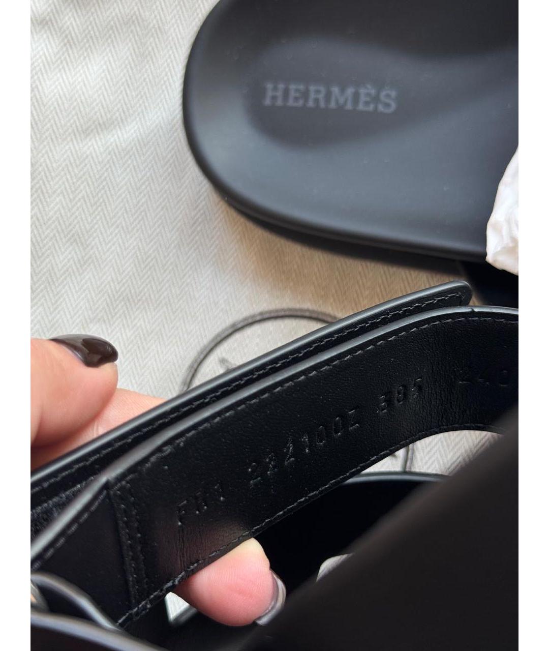 HERMES Черные кожаные сандалии, фото 5
