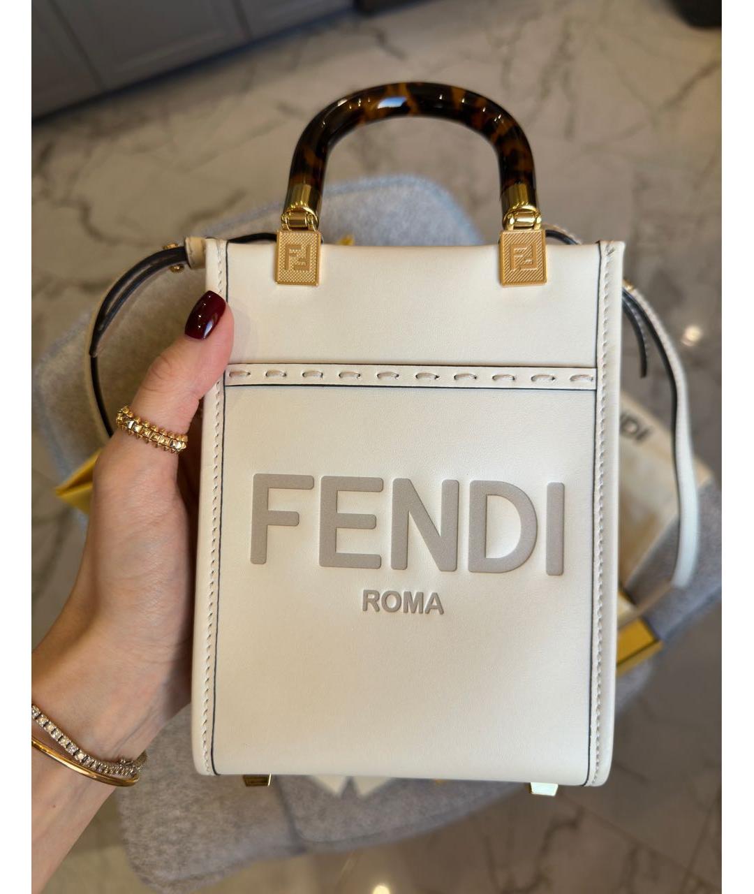 FENDI Бежевая кожаная сумка через плечо, фото 5