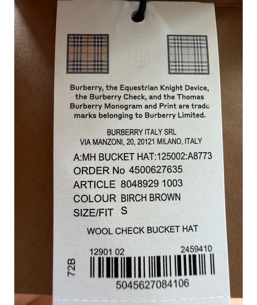 BURBERRY Коричневая шерстяная панама, фото 8