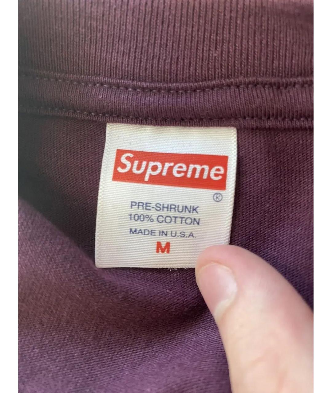 SUPREME Бордовая хлопковая футболка, фото 3