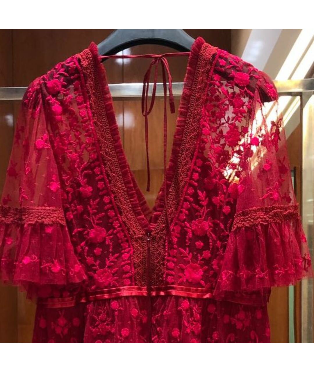 NEEDLE & THREAD Бордовое кружевное платье, фото 4