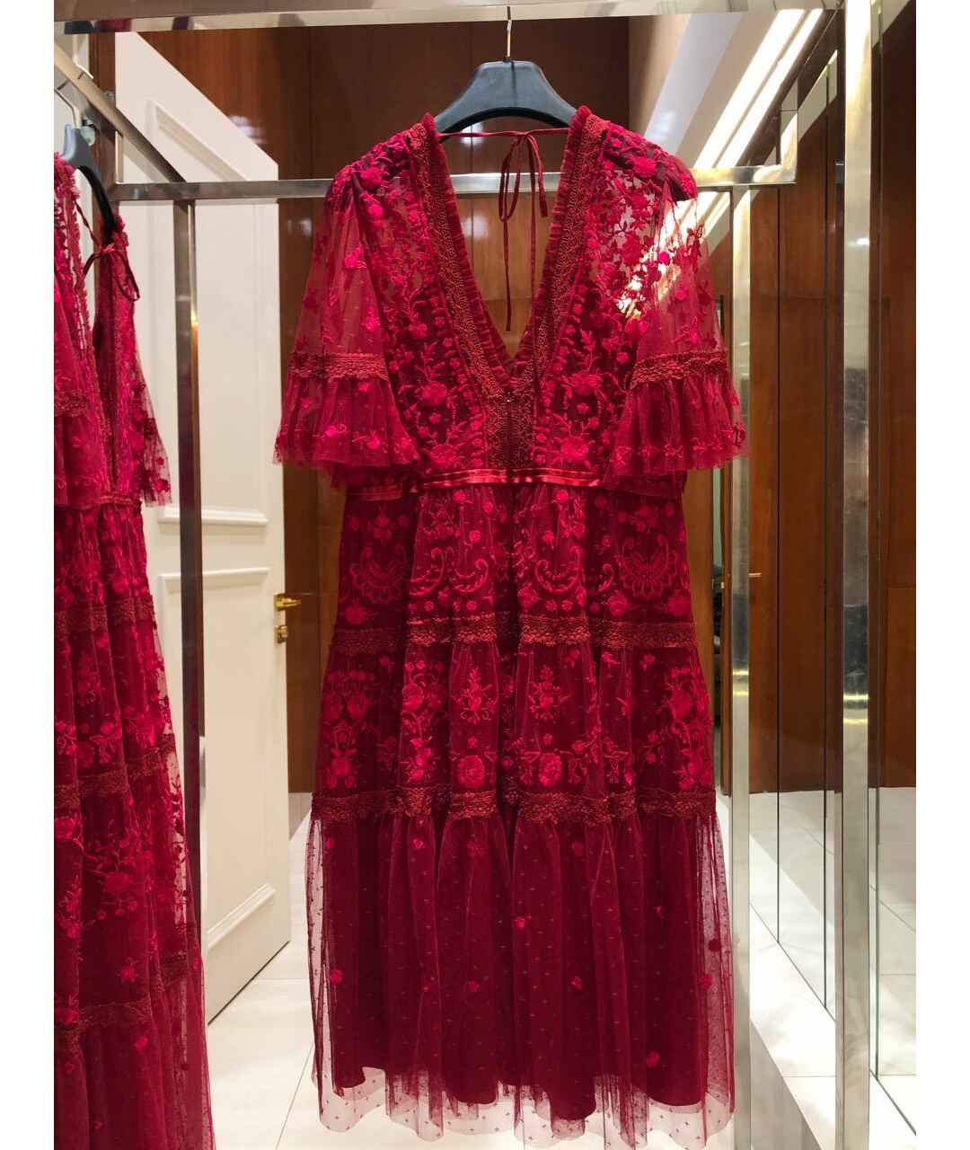 NEEDLE & THREAD Бордовое кружевное платье, фото 2