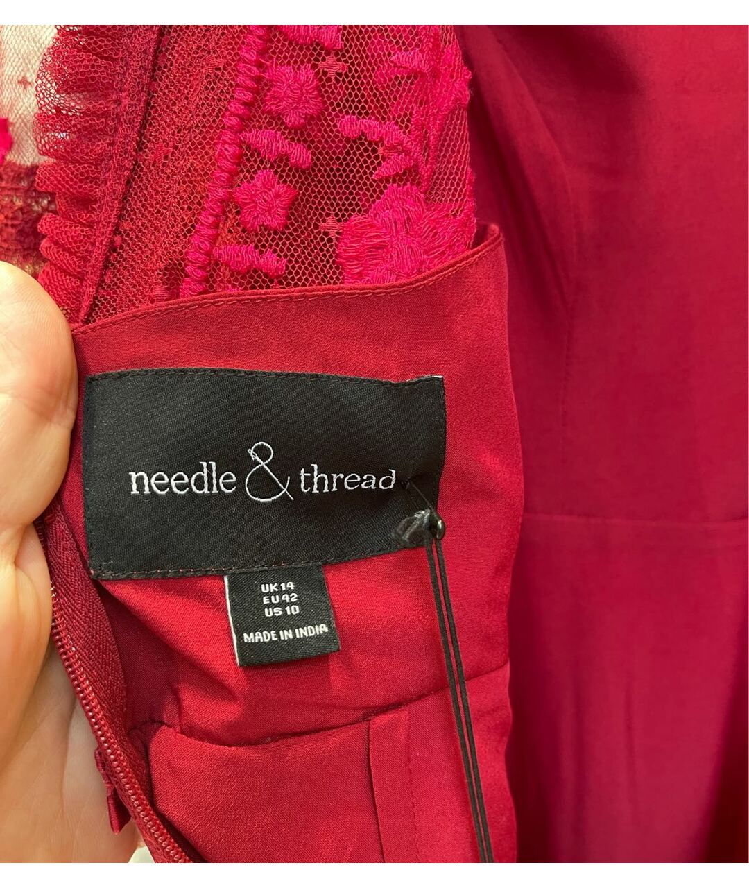 NEEDLE & THREAD Бордовое кружевное платье, фото 3