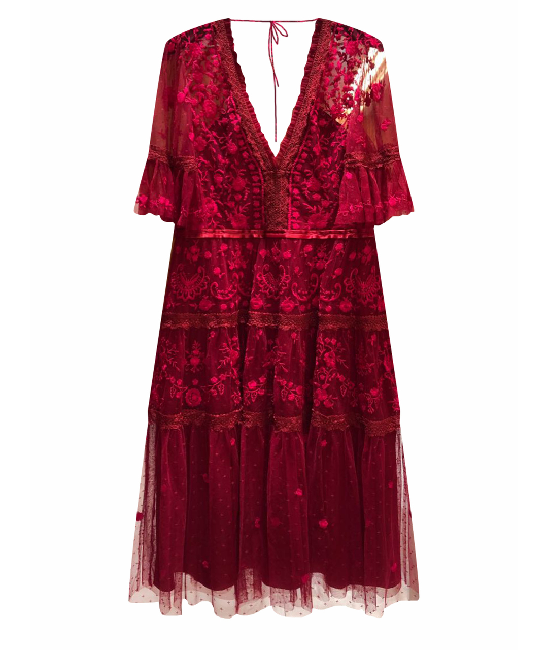 NEEDLE & THREAD Бордовое кружевное платье, фото 1