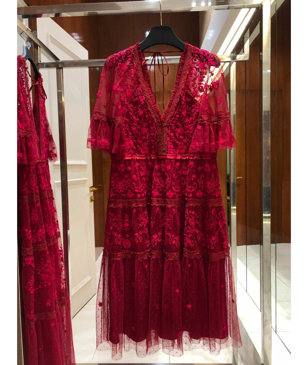 NEEDLE & THREAD Бордовое кружевное платье, фото 5