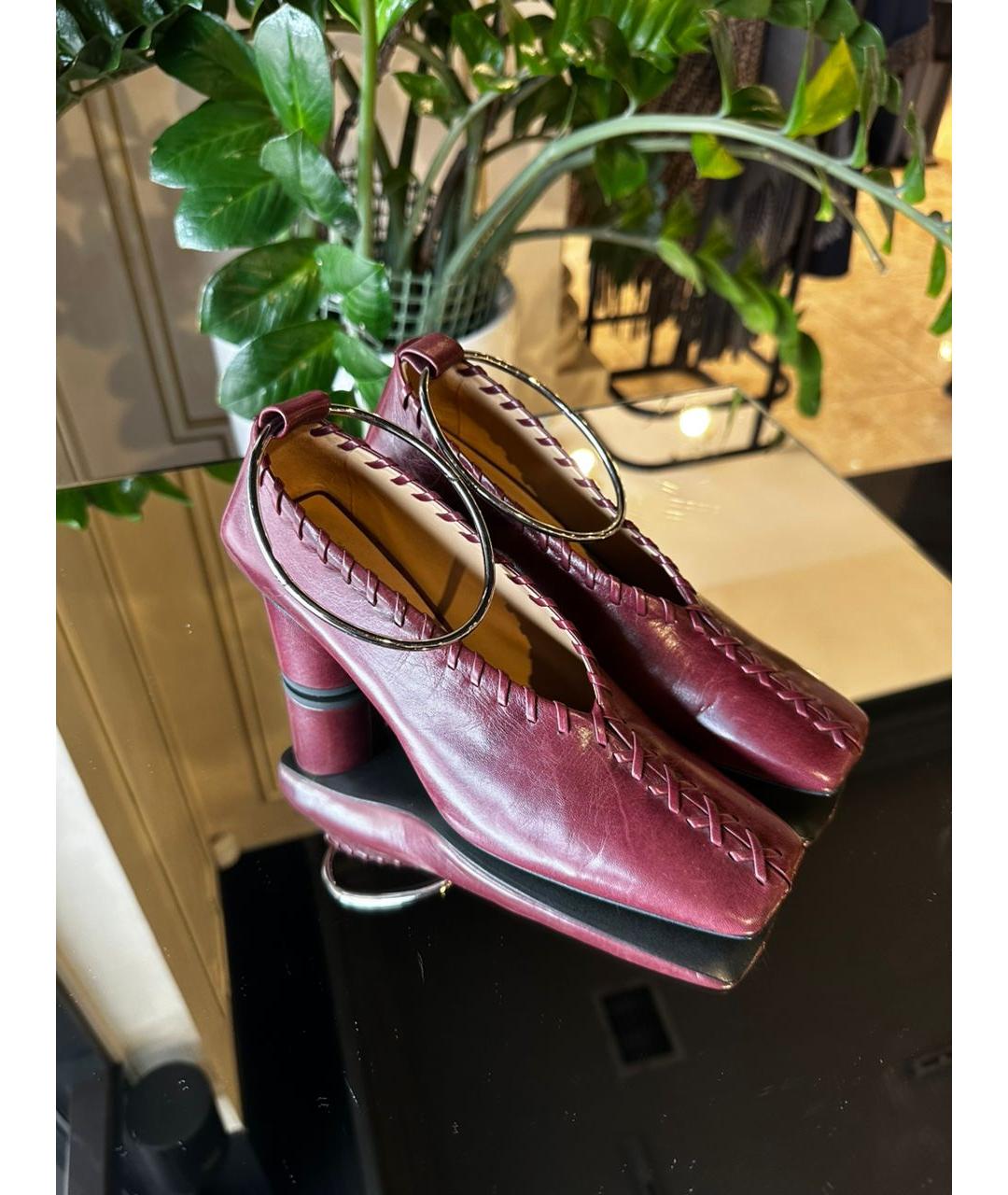 JIL SANDER Бордовые кожаные туфли, фото 4