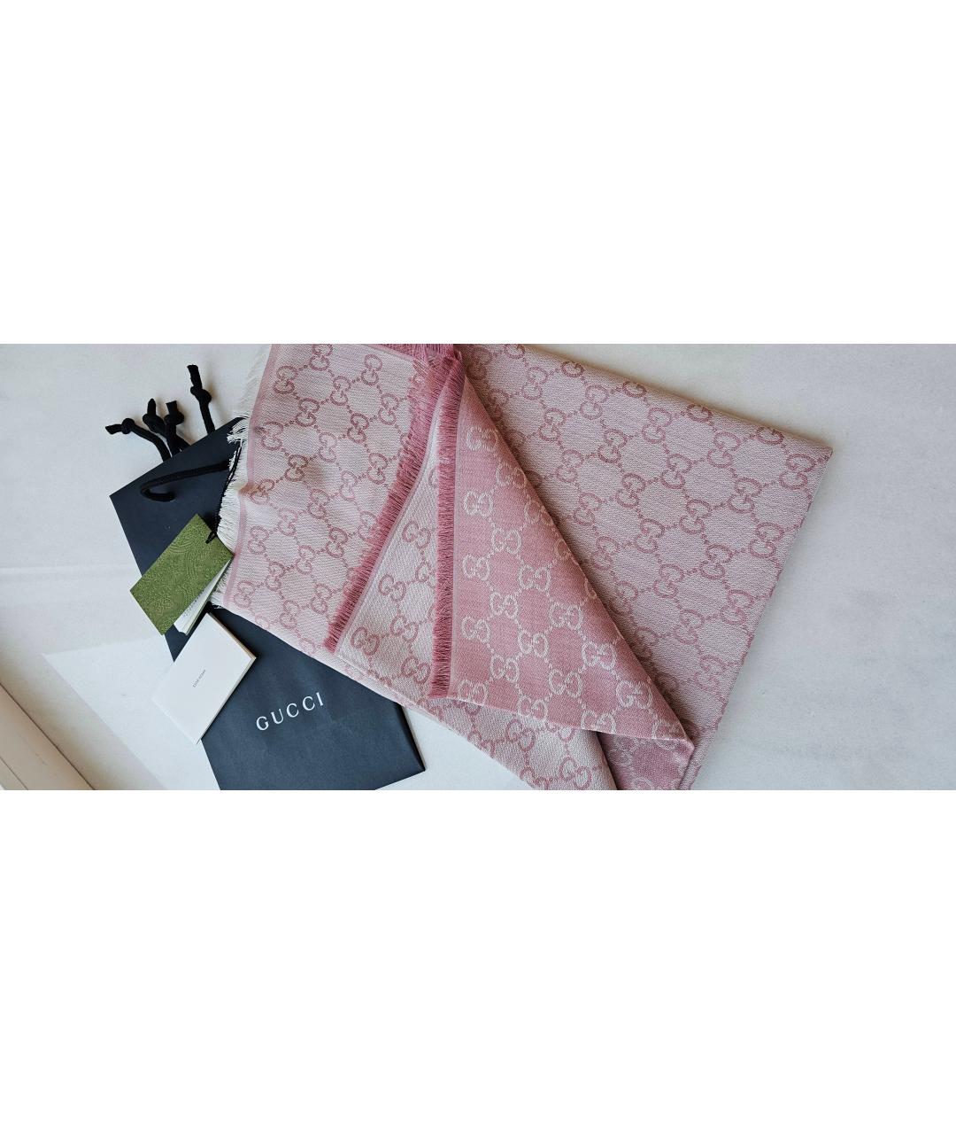 GUCCI Розовый шерстяной платок, фото 8