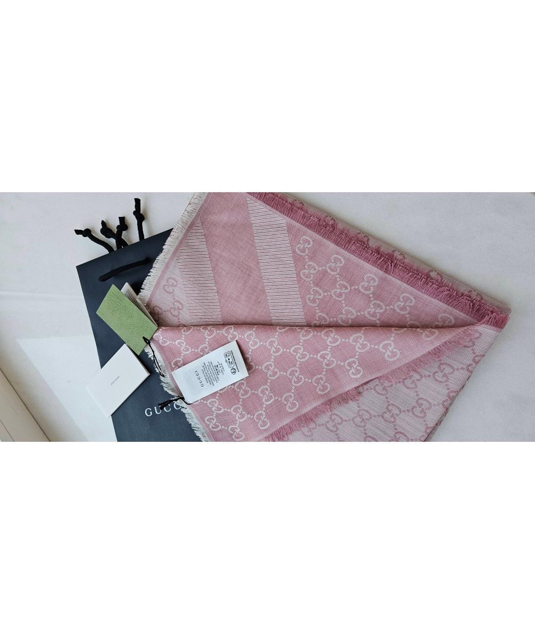 GUCCI Розовый шерстяной платок, фото 5