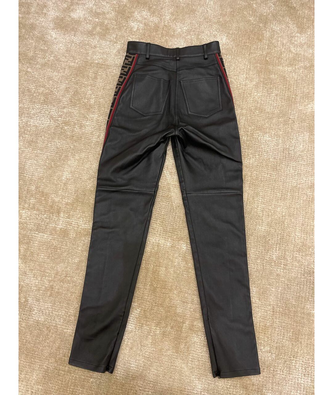 FENDI Черные кожаные брюки узкие, фото 2
