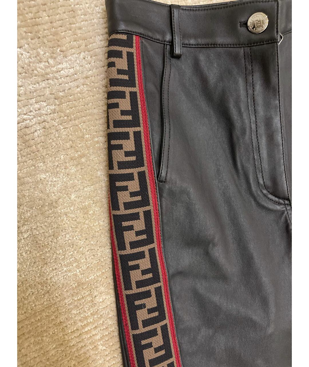 FENDI Черные кожаные брюки узкие, фото 5
